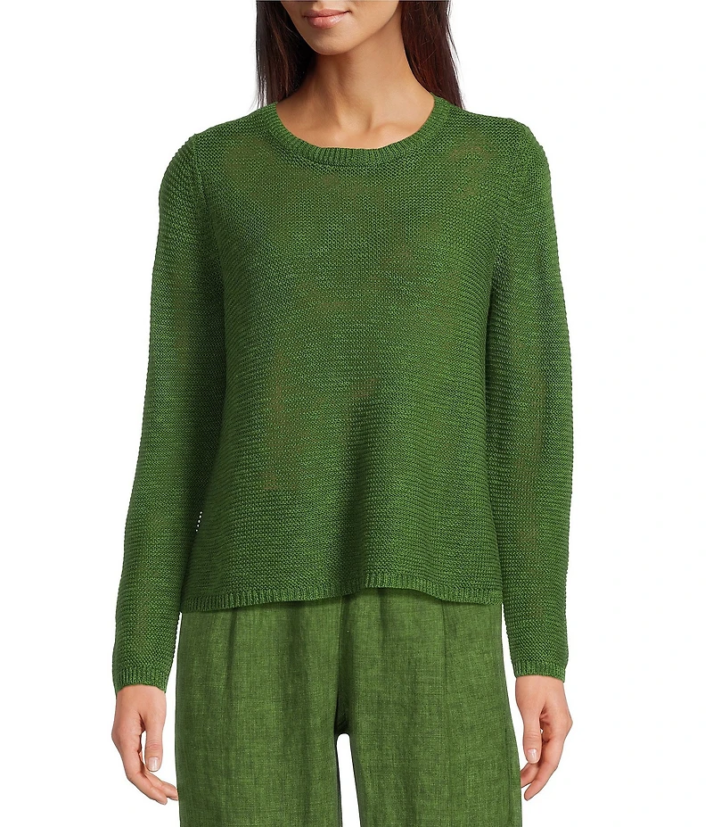 Eileen Fisher Textural Knit Round Neck Long Sleeve Pullover Sweater