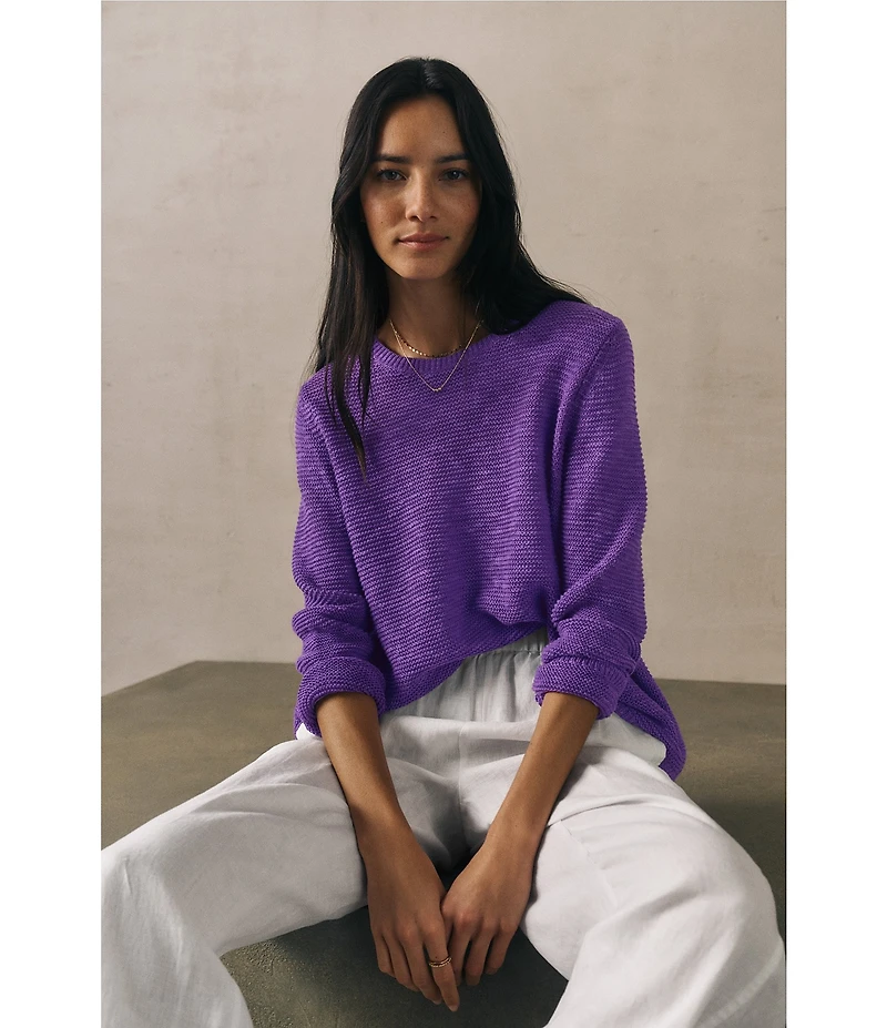 Eileen Fisher Textural Knit Round Neck Long Sleeve Pullover Sweater