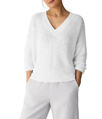 Eileen Fisher Textural Knit V-Neck Long Sleeve Top