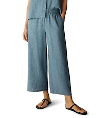 Eileen Fisher Textural Linen Elastic Waist Wide Leg Pants