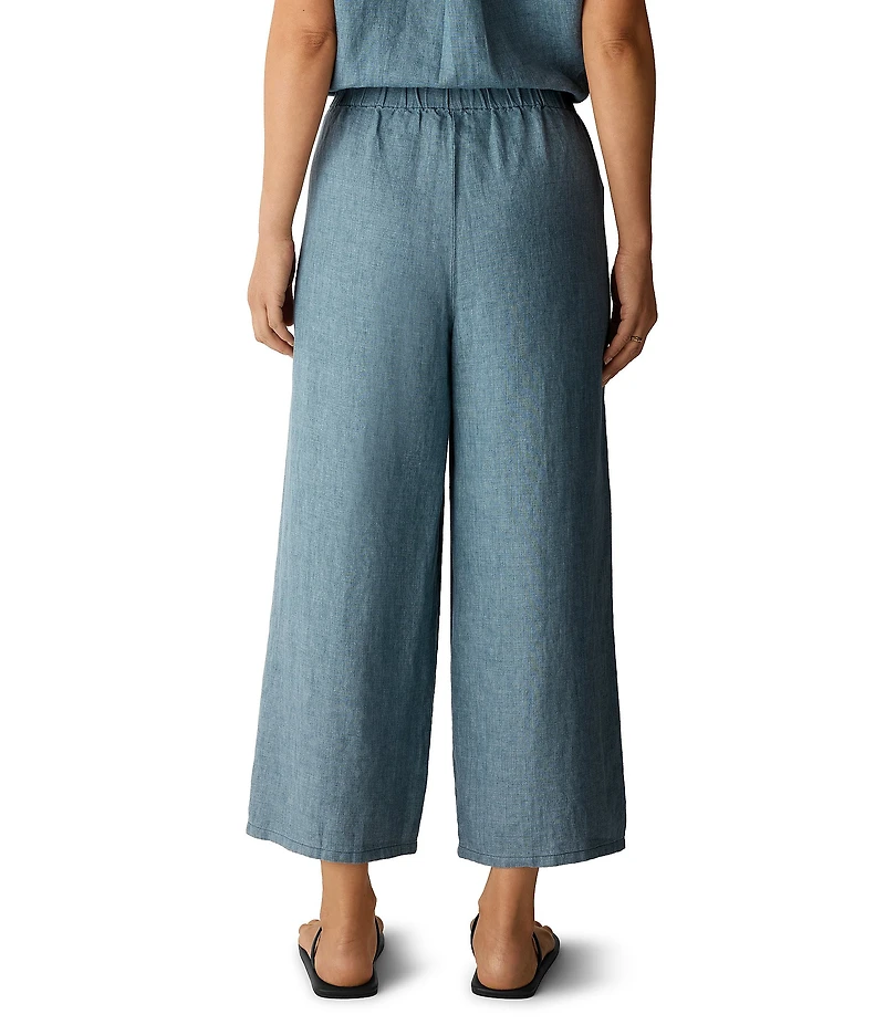 Eileen Fisher Textural Linen Elastic Waist Wide Leg Pants