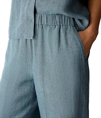 Eileen Fisher Textural Linen Elastic Waist Wide Leg Pants