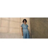 Eileen Fisher Textural Linen Elastic Waist Wide Leg Pants
