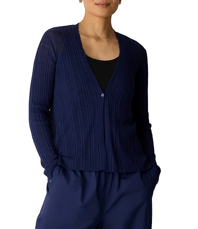Eileen Fisher Textural Oragnic Knit V-Neck Long Sleeve Cardigan