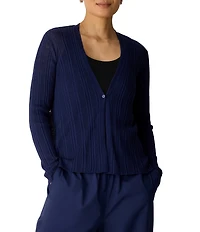 Eileen Fisher Textural Oragnic Knit V-Neck Long Sleeve Cardigan