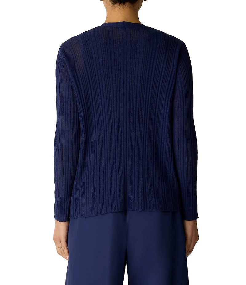 Eileen Fisher Textural Oragnic Knit V-Neck Long Sleeve Cardigan