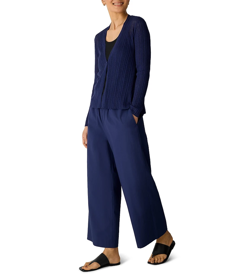 Eileen Fisher Textural Oragnic Knit V-Neck Long Sleeve Cardigan