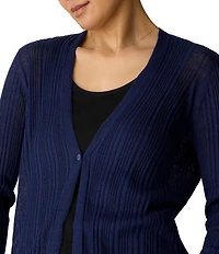 Eileen Fisher Textural Oragnic Knit V-Neck Long Sleeve Cardigan