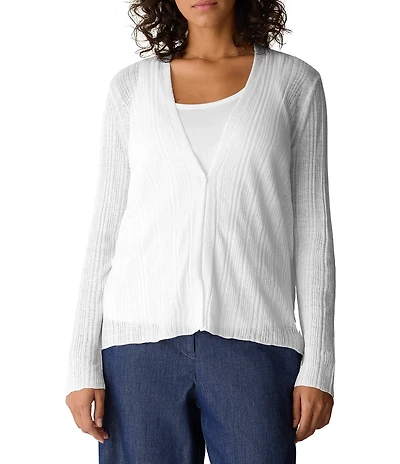 Eileen Fisher Textural Oragnic Knit V-Neck Long Sleeve Cardigan