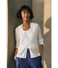 Eileen Fisher Textural Oragnic Knit V-Neck Long Sleeve Cardigan