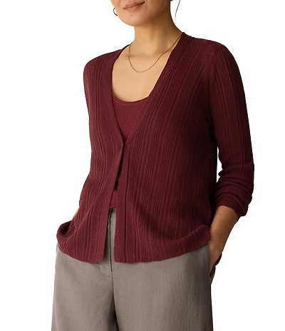 Eileen Fisher Textural Oragnic Knit V-Neck Long Sleeve Cardigan