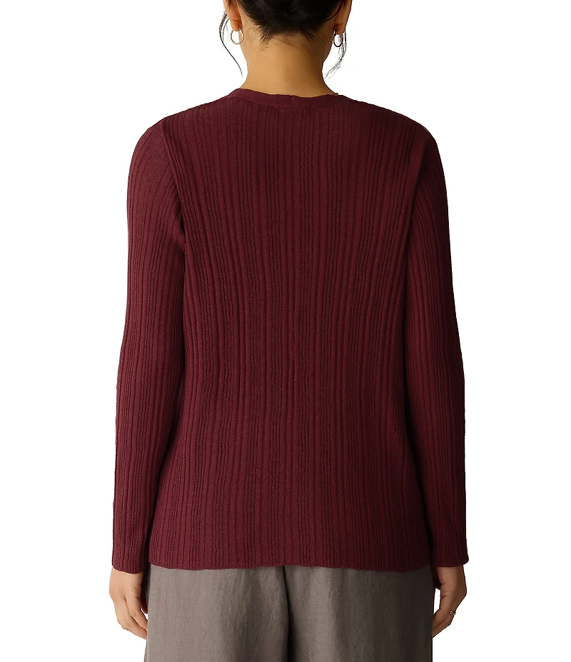 Eileen Fisher Textural Oragnic Knit V-Neck Long Sleeve Cardigan