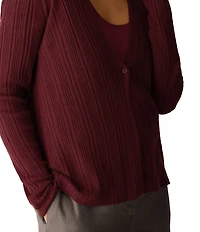 Eileen Fisher Textural Oragnic Knit V-Neck Long Sleeve Cardigan