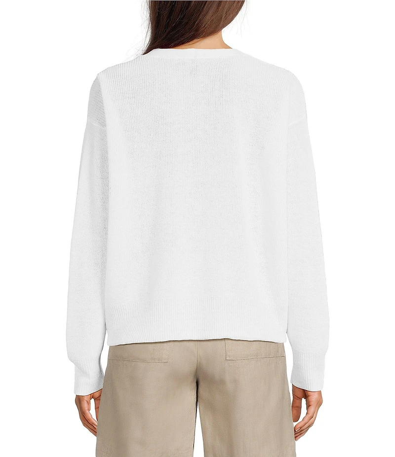 Eileen Fisher Textural Organic Knit V-Neck Long Sleeve Cardigan