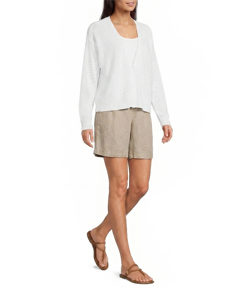 Eileen Fisher Textural Organic Knit V-Neck Long Sleeve Cardigan