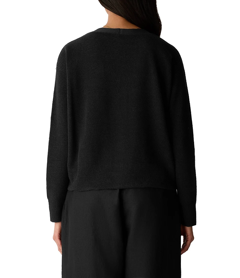 Eileen Fisher Textural Organic Knit V-Neck Long Sleeve Cardigan