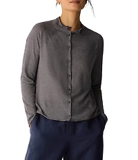 Eileen Fisher Textural Organic Linen Blend Knit Relaxed Collar Long Sleeve Cardigan
