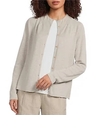 Eileen Fisher Textural Organic Linen Blend Knit Relaxed Collar Long Sleeve Cardigan