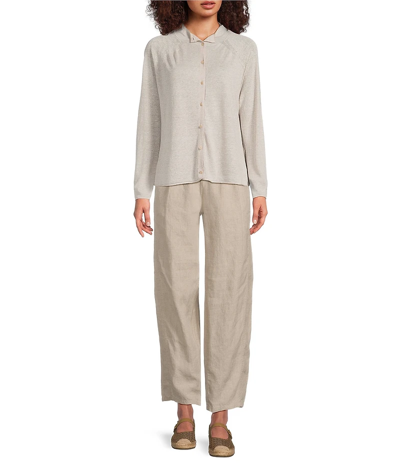 Eileen Fisher Textural Organic Linen Blend Knit Relaxed Collar Long Sleeve Cardigan