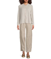 Eileen Fisher Textural Organic Linen Blend Knit Relaxed Collar Long Sleeve Cardigan