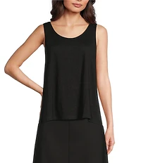 Eileen Fisher Texture Organic Linen Knit Scoop Neck Sleeveless Tank