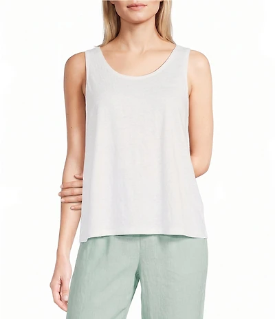 Eileen Fisher Texture Organic Linen Knit Scoop Neck Sleeveless Tank