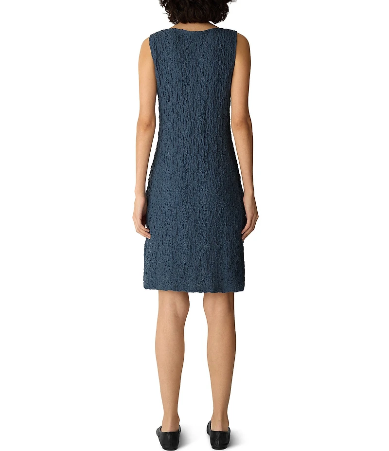 Eileen Fisher Textured Bubble Jacquard Boat Neck Sleeveless Sheath Dress