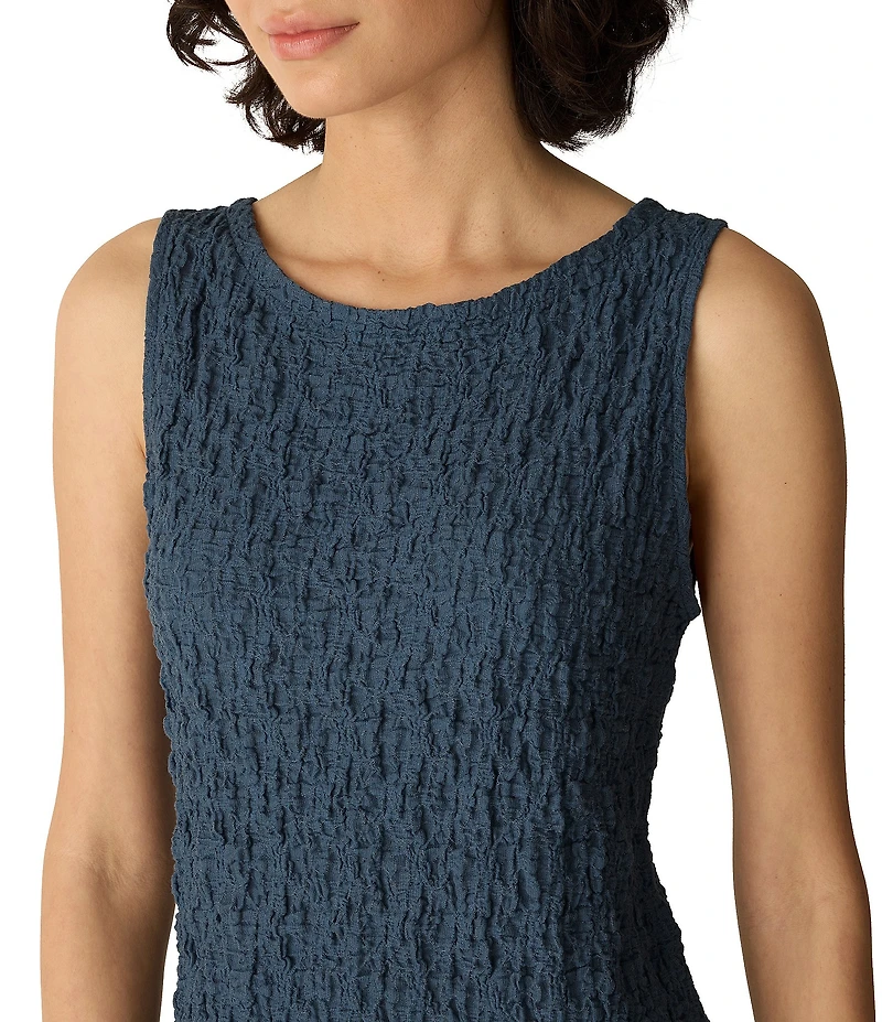 Eileen Fisher Textured Bubble Jacquard Boat Neck Sleeveless Sheath Dress