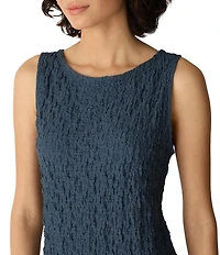 Eileen Fisher Textured Bubble Jacquard Boat Neck Sleeveless Sheath Dress