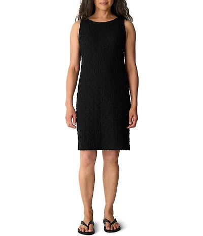 Eileen Fisher Textured Bubble Jacquard Boat Neck Sleeveless Sheath Dress
