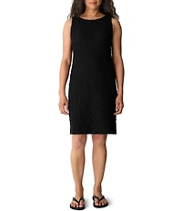 Eileen Fisher Textured Bubble Jacquard Boat Neck Sleeveless Sheath Dress