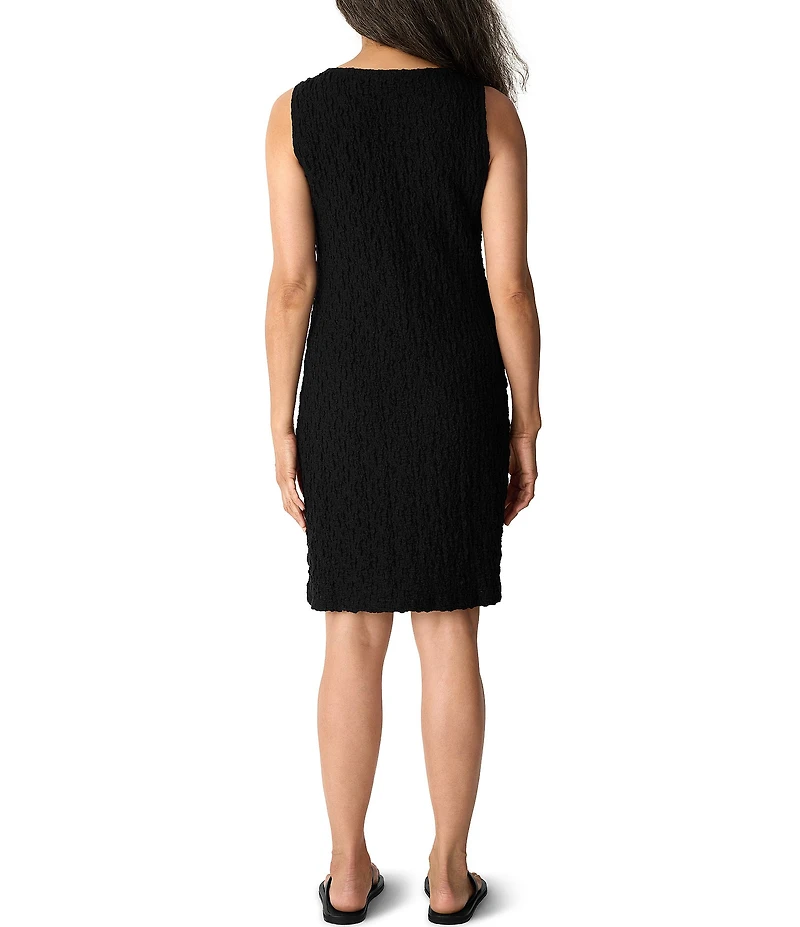 Eileen Fisher Textured Bubble Jacquard Boat Neck Sleeveless Sheath Dress