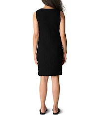 Eileen Fisher Textured Bubble Jacquard Boat Neck Sleeveless Sheath Dress