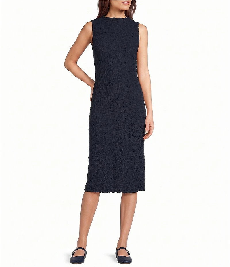 Eileen Fisher Textured Bubble Jacquard Funnel Neck Sleeveless Dress