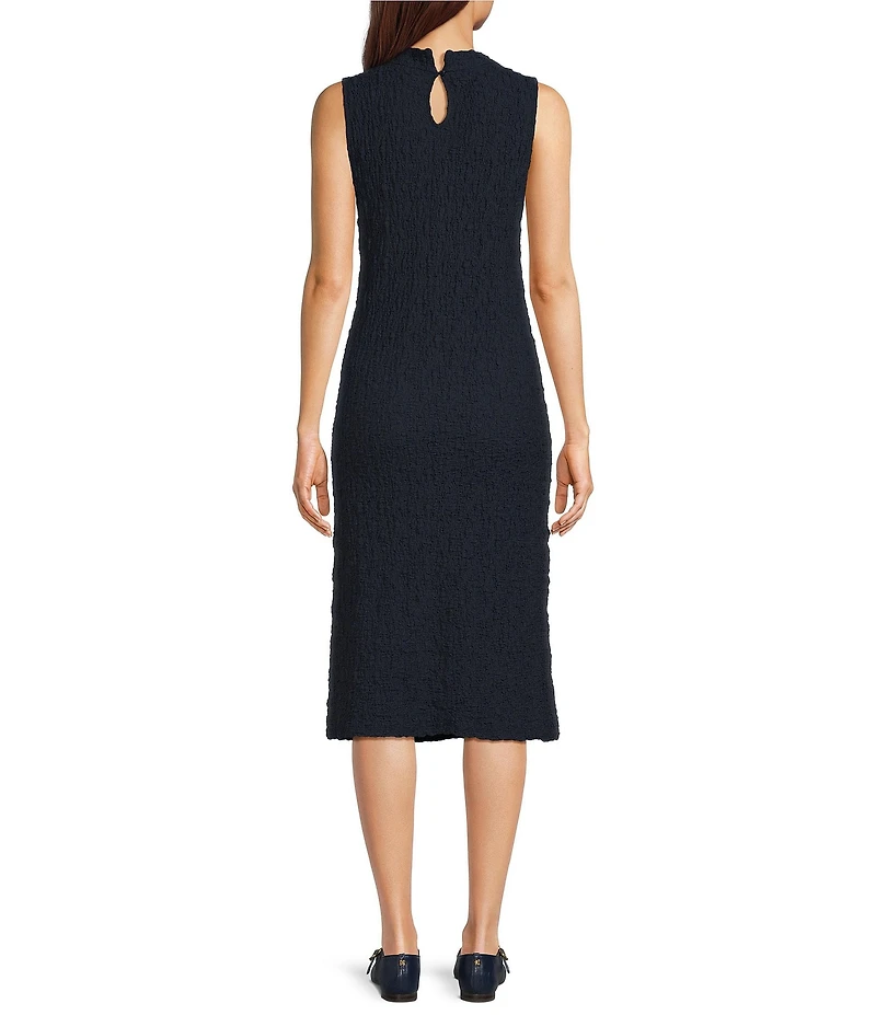 Eileen Fisher Textured Bubble Jacquard Funnel Neck Sleeveless Dress