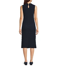 Eileen Fisher Textured Bubble Jacquard Funnel Neck Sleeveless Dress