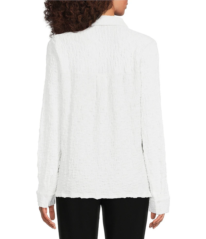 Eileen Fisher Textured Bubble Jacquard Point Collar Long Sleeve Button-Front Shirt