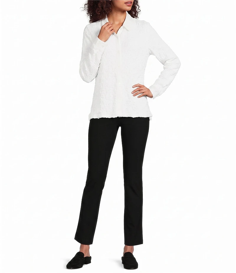 Eileen Fisher Textured Bubble Jacquard Point Collar Long Sleeve Button-Front Shirt