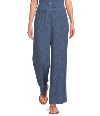 Eileen Fisher Textured Crinkle Woven Plisse Wide-Leg Pull-On Ankle Pants