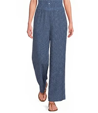 Eileen Fisher Textured Crinkle Woven Plisse Wide-Leg Pull-On Ankle Pants