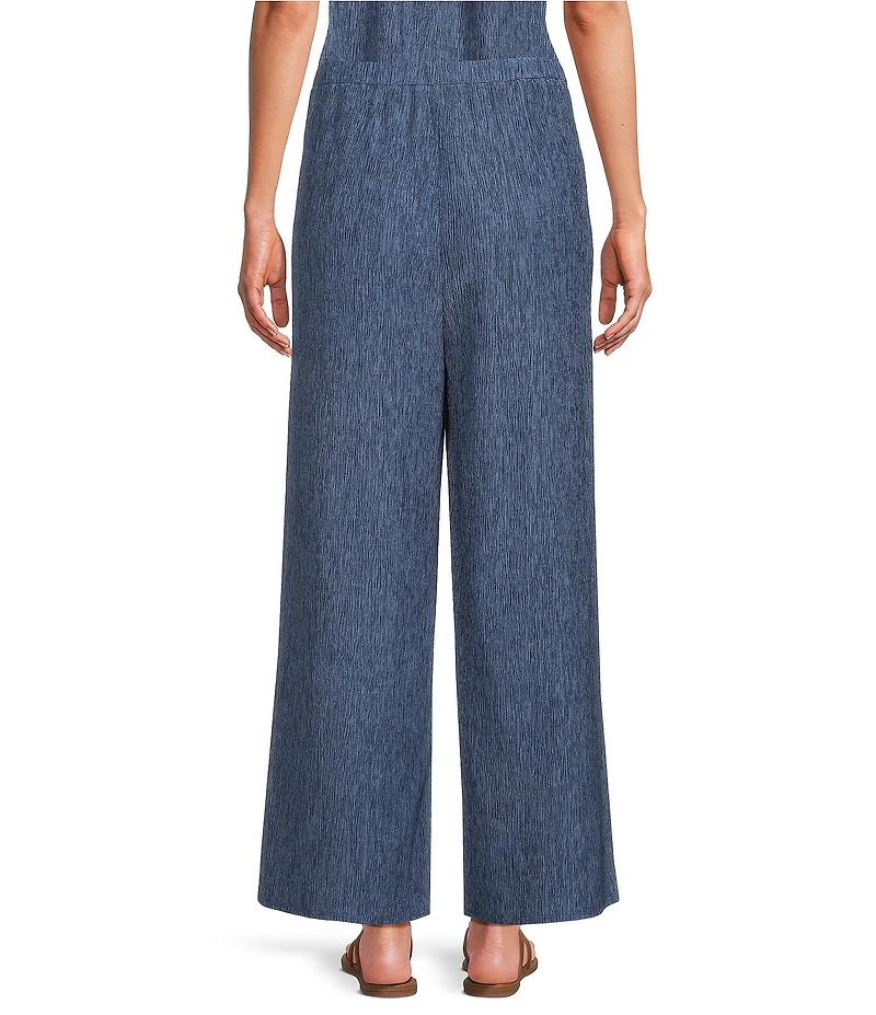 Eileen Fisher Textured Crinkle Woven Plisse Wide-Leg Pull-On Ankle Pants