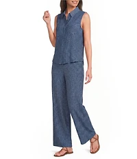 Eileen Fisher Textured Crinkle Woven Plisse Wide-Leg Pull-On Ankle Pants
