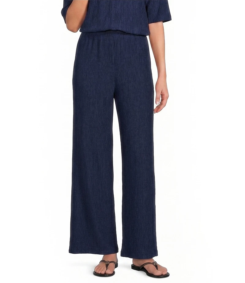 Eileen Fisher Textured Crinkle Woven Plisse Wide-Leg Pull-On Ankle Pants