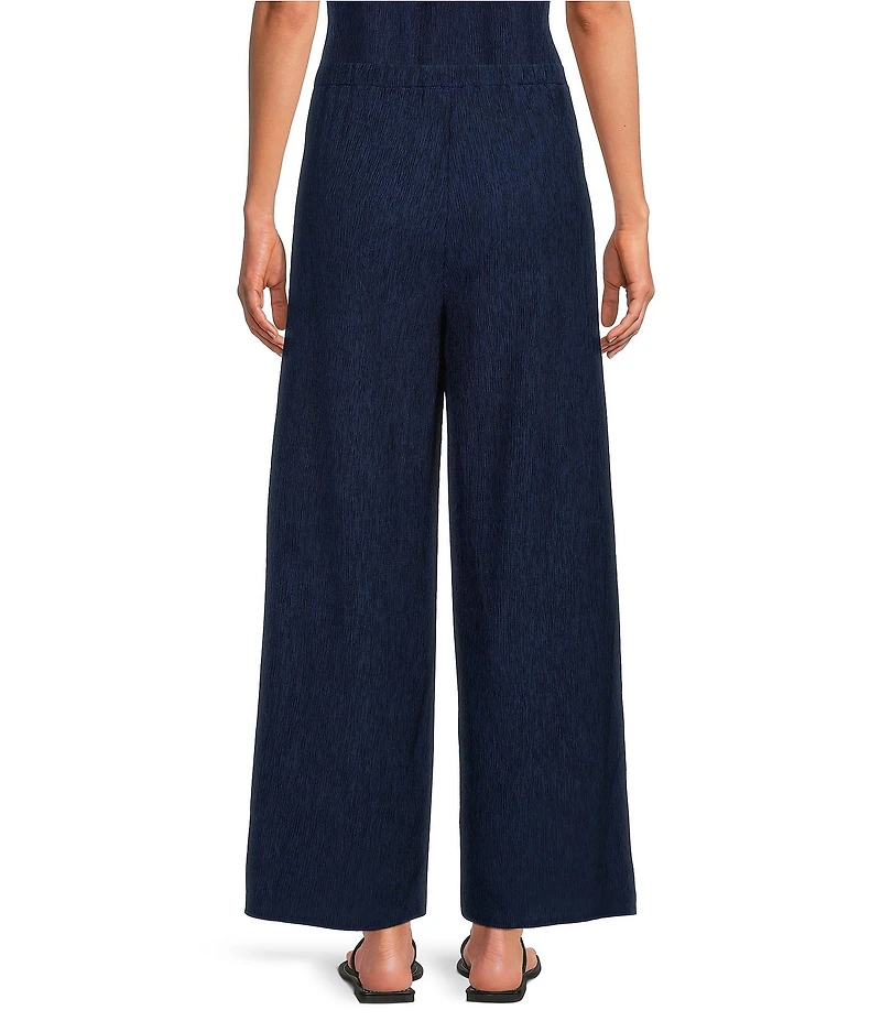 Eileen Fisher Textured Crinkle Woven Plisse Wide-Leg Pull-On Ankle Pants