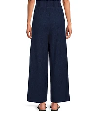 Eileen Fisher Textured Crinkle Woven Plisse Wide-Leg Pull-On Ankle Pants