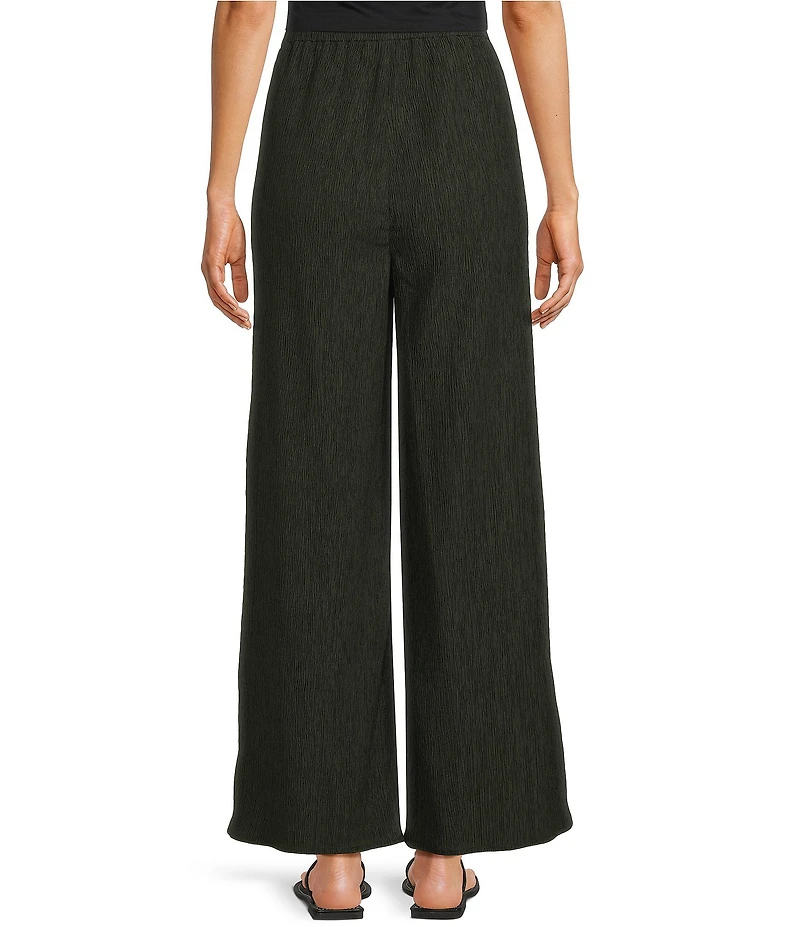 Eileen Fisher Textured Crinkle Woven Plisse Wide-Leg Pull-On Ankle Pants
