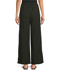 Eileen Fisher Textured Crinkle Woven Plisse Wide-Leg Pull-On Ankle Pants