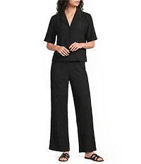 Eileen Fisher Textured Crinkle Woven Plisse Wide Leg Pull-On Ankle Coordinating Pants