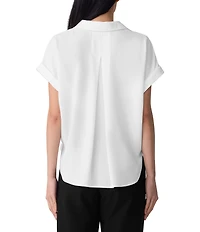 Eileen Fisher Textured Matte Jersey Knit Notch Collar Cap Sleeve Top