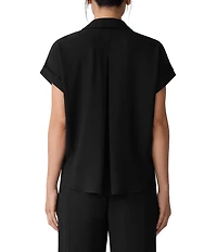 Eileen Fisher Textured Matte Jersey Knit Notch Collar Cap Sleeve Top
